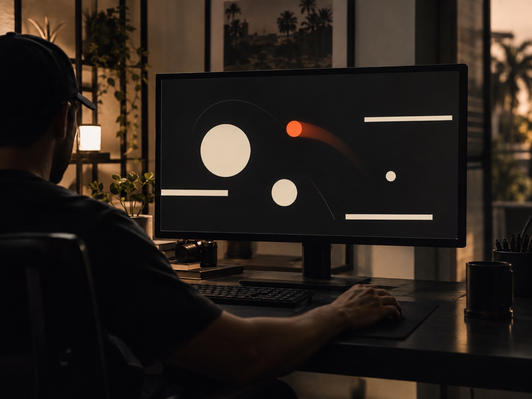 Monitor con formas geométricas animadas